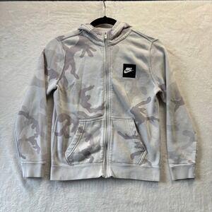 Kids Nike Camo Full Zip Hoodie Sweatshirt Size Medium Gray White Athletic